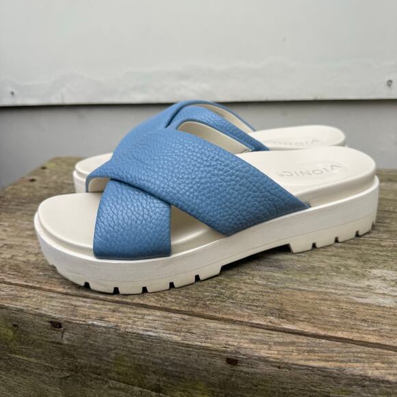 Vionic Vesta Platform Lug Sandals Blue Shadow Slides Size 8 - Picture 3 of 6